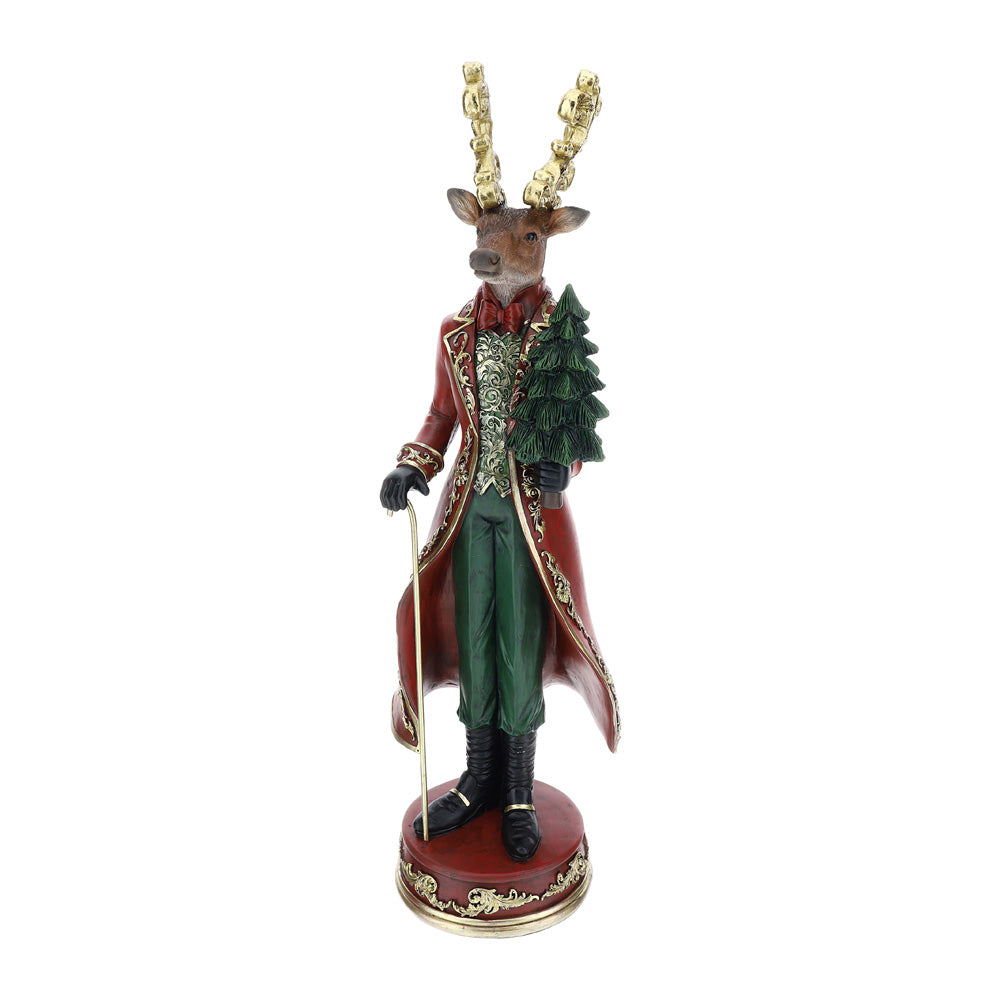 HERVIT - Cervo York Resina H59Cm Rosso/Verde