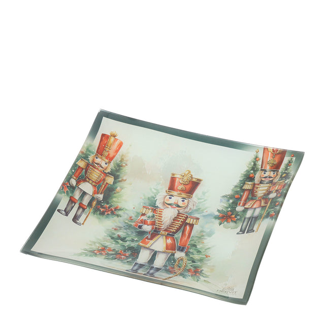 HERVIT - Piatto Vetro Soldatino X'Mas 20X20Cm