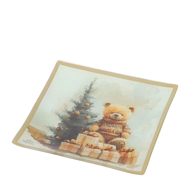 HERVIT - Piatto Vetro Orsetto X'Mas 20X20Cm