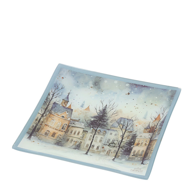 HERVIT - Piatto Vetro Paesaggio X'Mas 20X20Cm