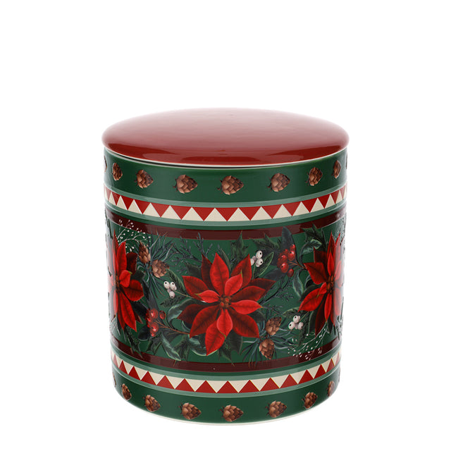 HERVIT - Contenitore Ceram.Poinsettia Dia.11X12Cm