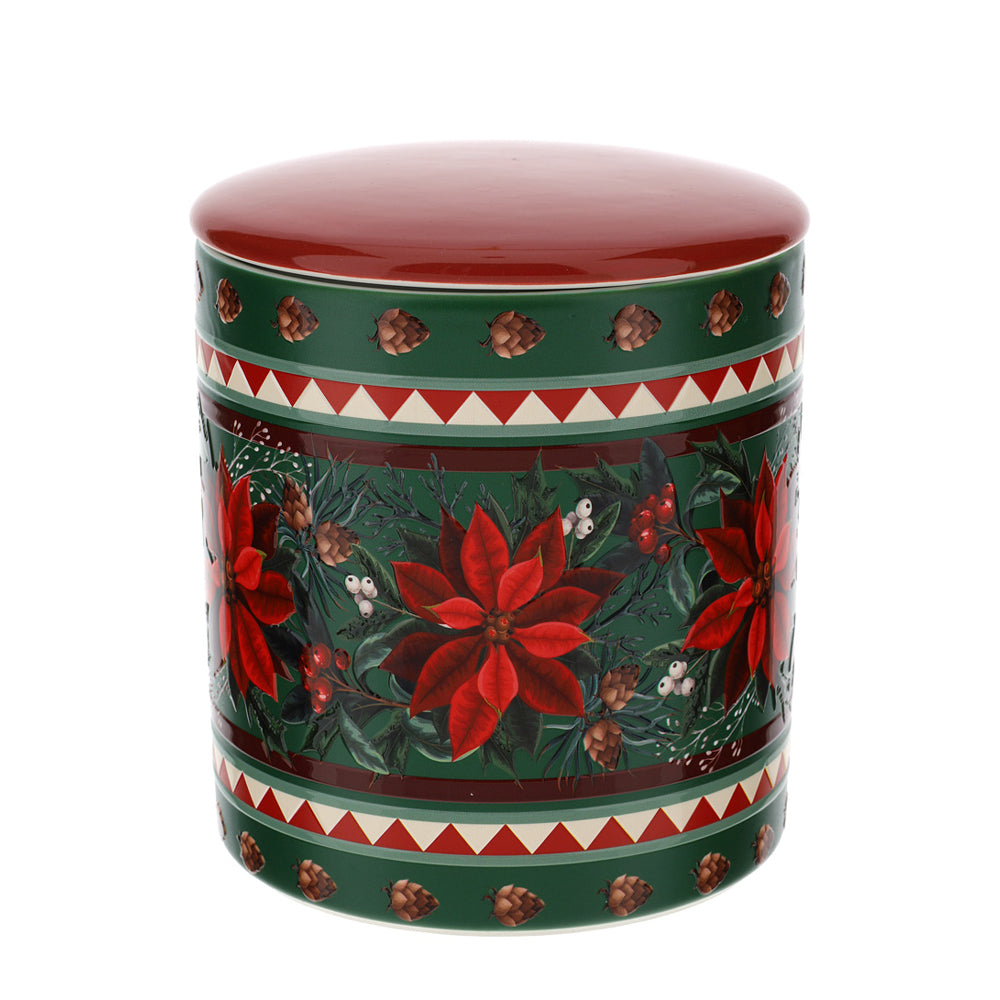 HERVIT - Contenitore Ceram.Poinsettia Dia.13X14Cm