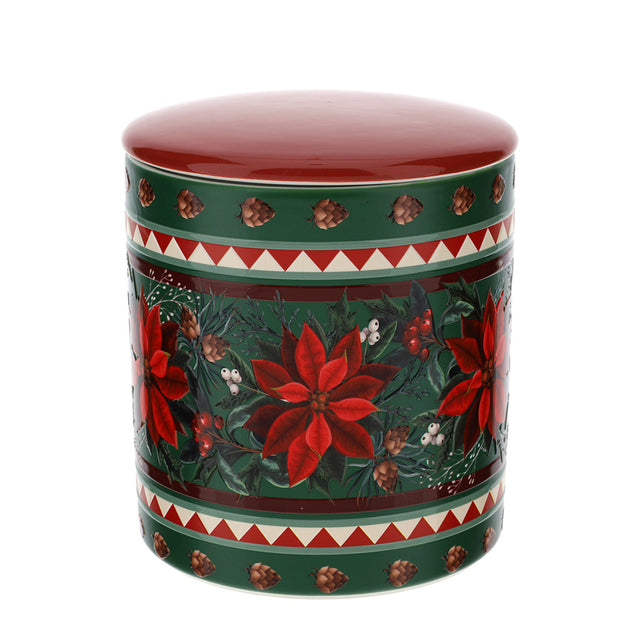 HERVIT - Contenitore Ceram.Poinsettia Dia.13X14Cm