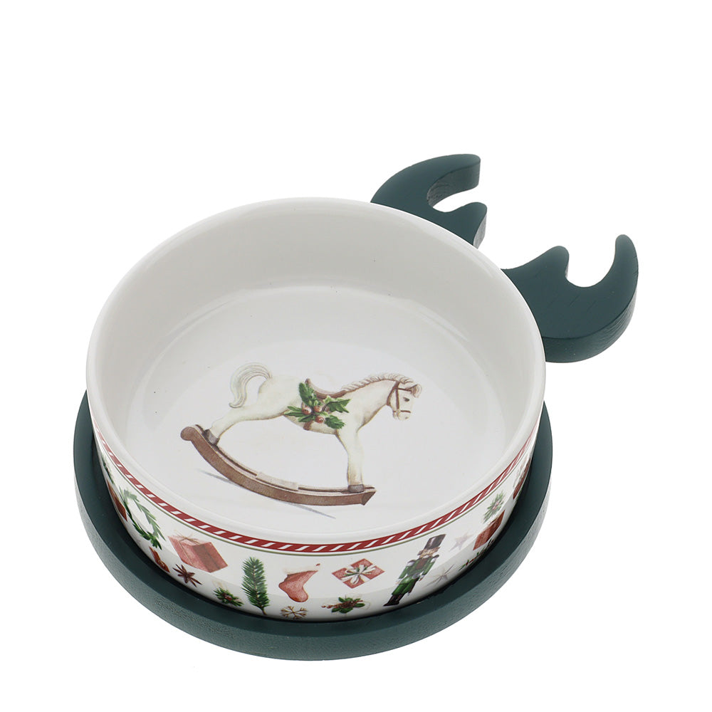 HERVIT - Ciotola Ceram.X'Mas Base Legno 16X12Cm