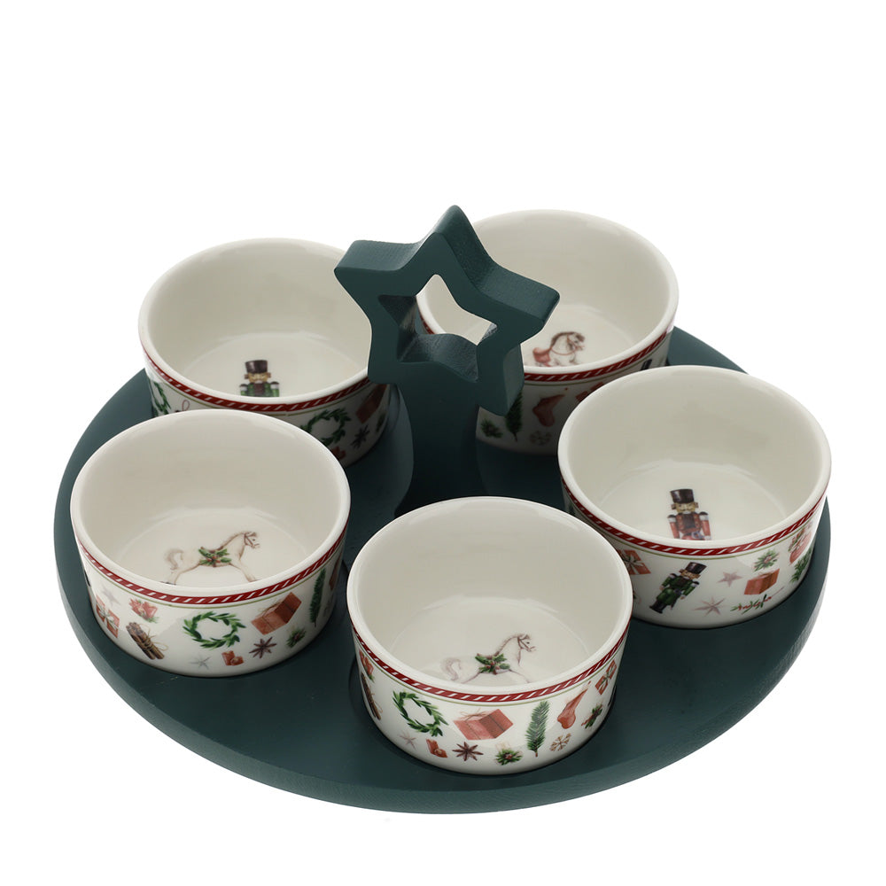 HERVIT - Set 5 Ciotole Cer.X'Mas B.Legno Dia.25Cm