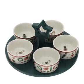 HERVIT - Set 5 Ciotole Cer.X'Mas B.Legno Dia.25Cm