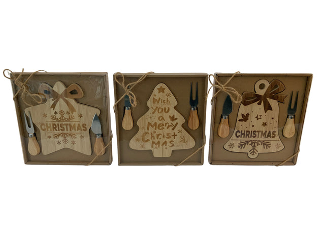 DO-HOME - Tagliere In Bambù Con 2 Utensili Aperitivo 25X23Xh.2 Cm In Scatola Regalo [Albero]