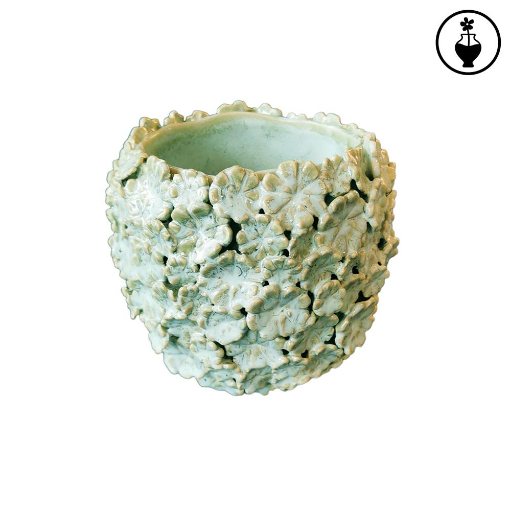 RITUALI DOMESTICI - Fiorinfiorello Cachepot Verde In Stoneware Con Fiori A Rilievo 18X15X15H