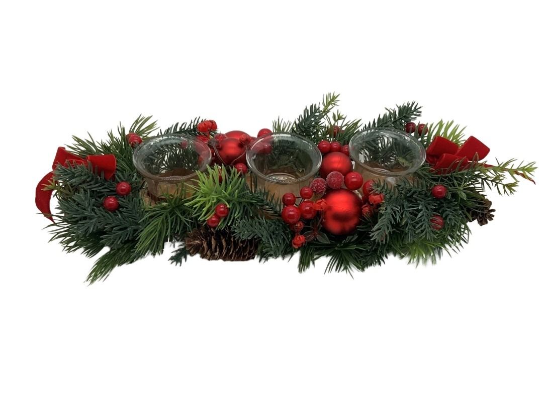 DO-HOME - Portacandela Natalizio 3 Fuochi In Plastica 38X15Xh.9 Cm