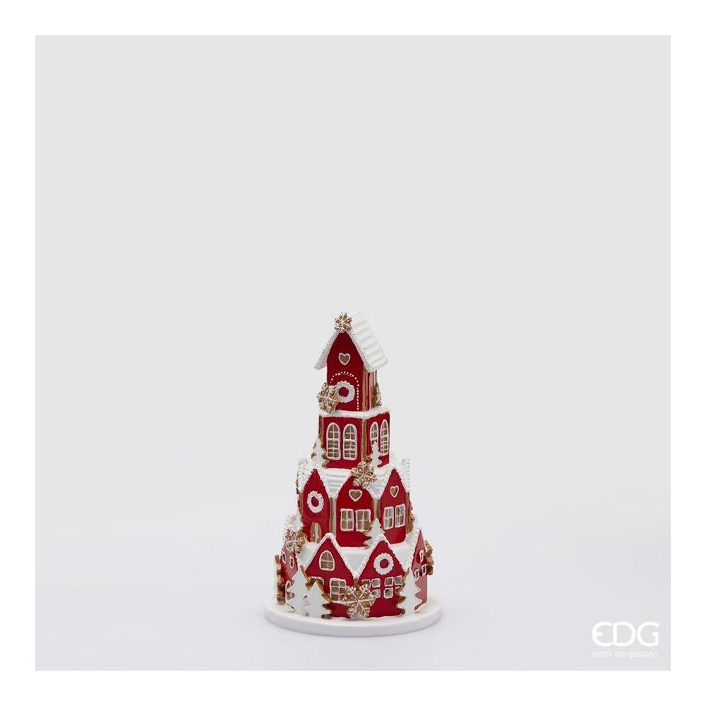 EDG - Poly Cone Village With White Red Led In Polyresin Battery H22 D14