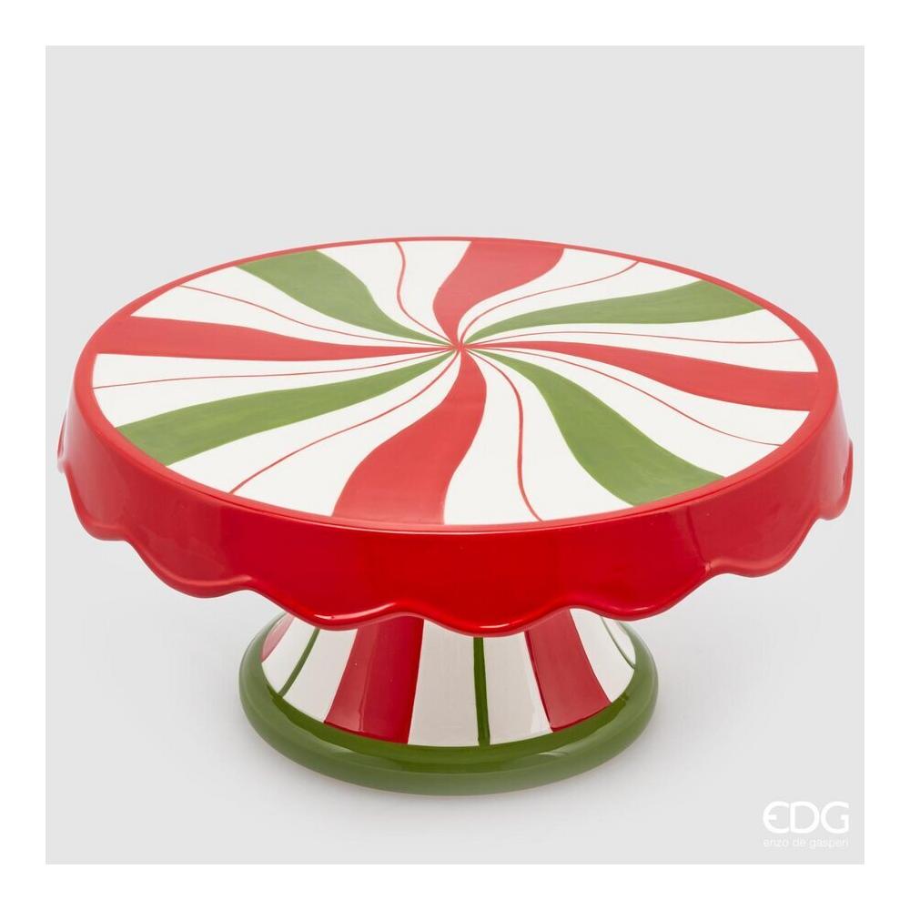 EDG - Alzata Candy Rotonda Green Red In Ceramica H15 D30