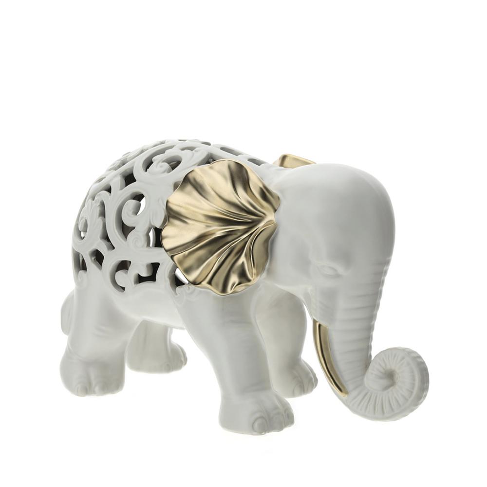 HERVIT - Perforated Stoneware Elephant 35X22 Cm White