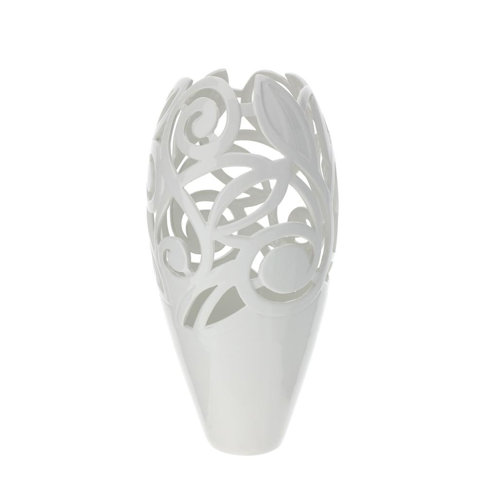 HERVIT - White Perforated Porcelain Vase 19X40Cm