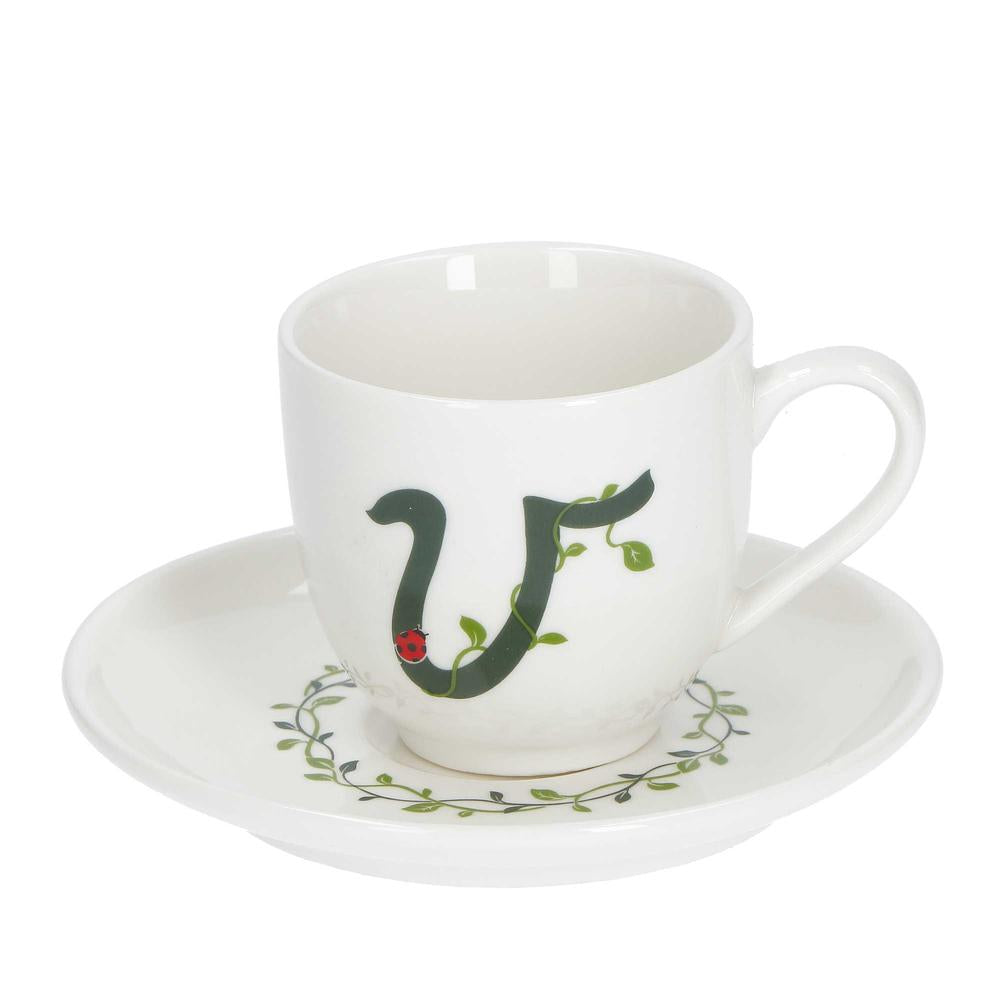 WHITE PORCELAIN - Only Your Coffee Cup With Saucer 90cc Letter V