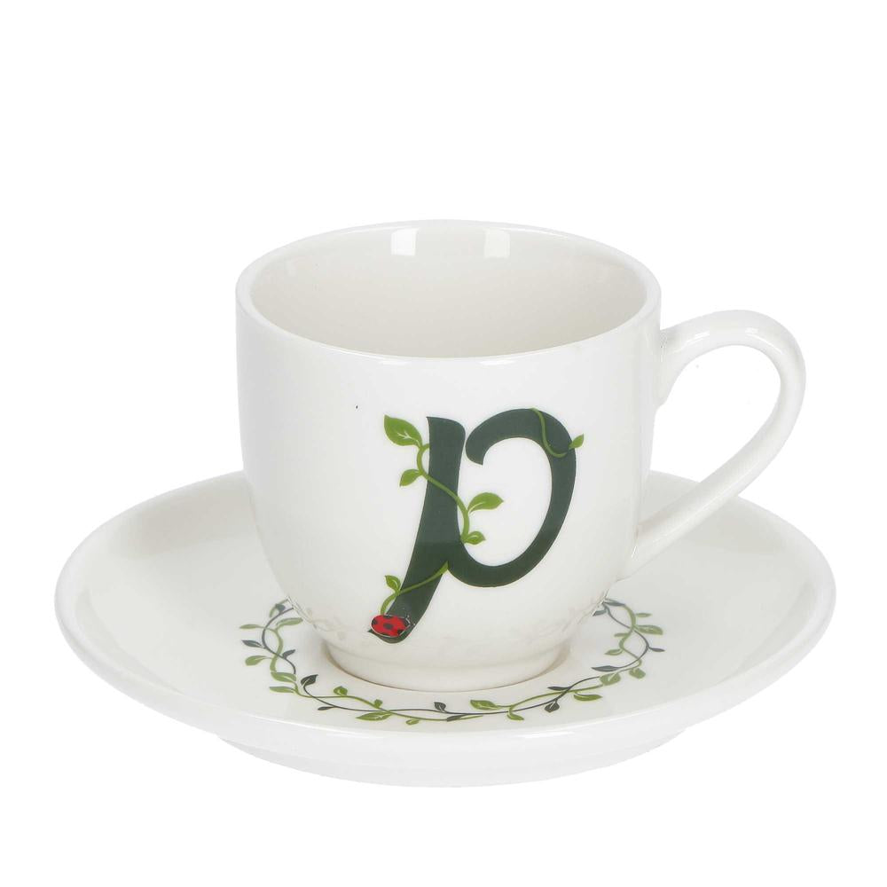 WHITE PORCELAIN - Only Your Coffee Cup With Saucer 90 Cc Letter P