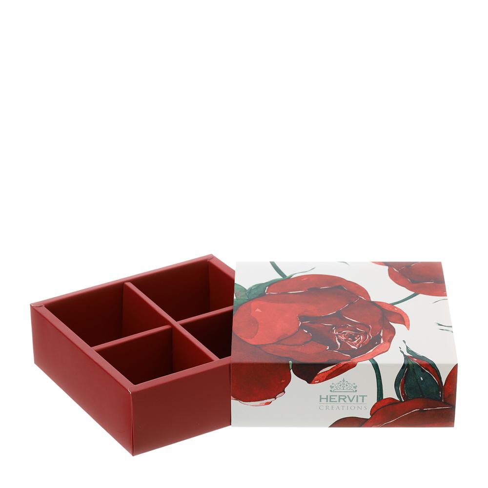 HERVIT - Box Cart.Rose Bacc.Rosso 12,5X12,5X4Cm