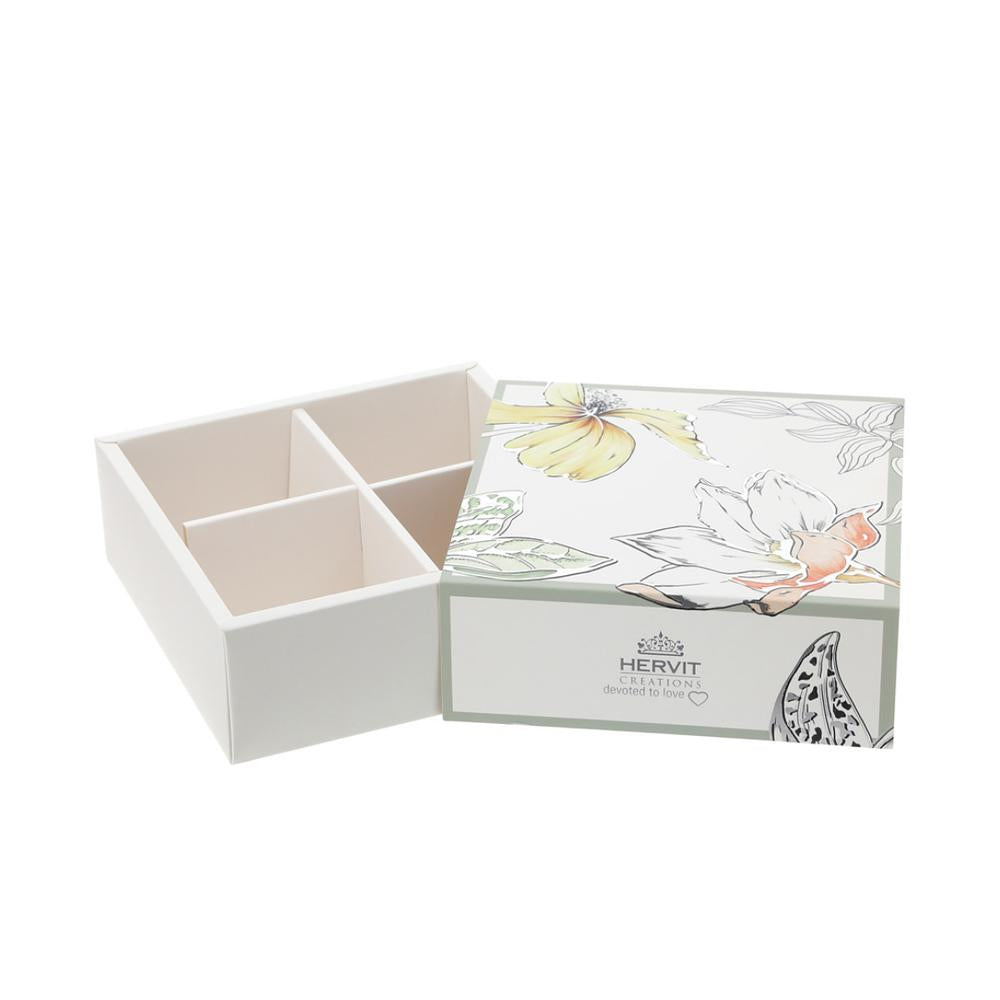 HERVIT - White Blooms Cardboard Box 14.5X14.5Xh5Cm