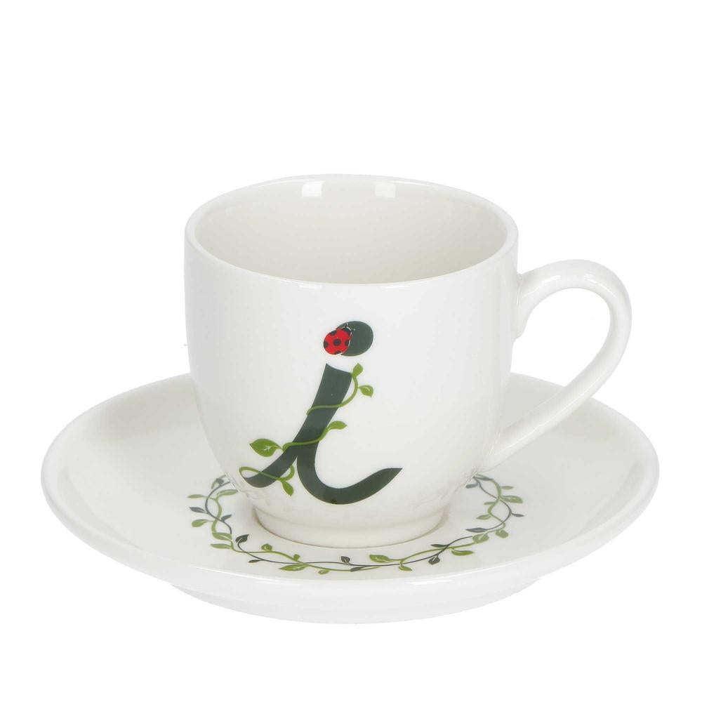 WHITE PORCELAIN - Only Your Coffee Cup With Saucer 90 Cc Letter I