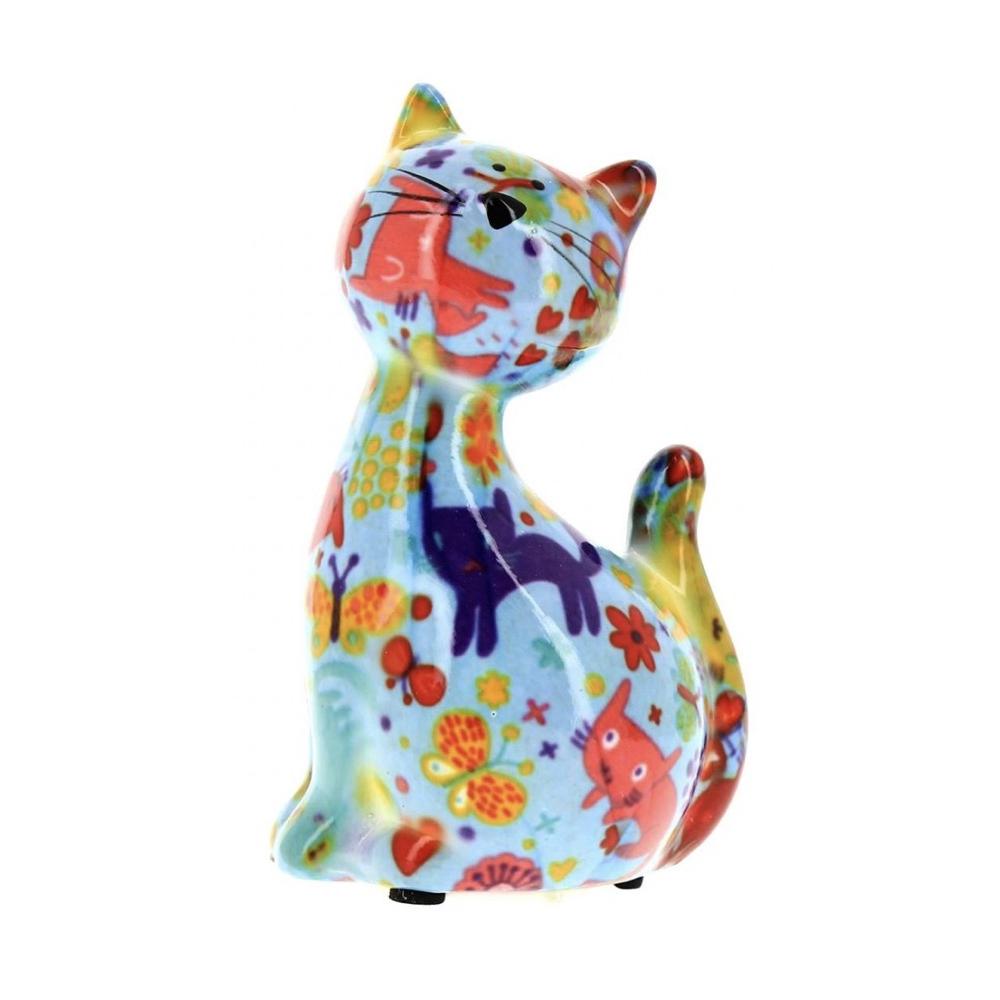 POMME PIDOU - Money Box Cat "Caramel" In Ceramica H 13 Cm [Celeste]