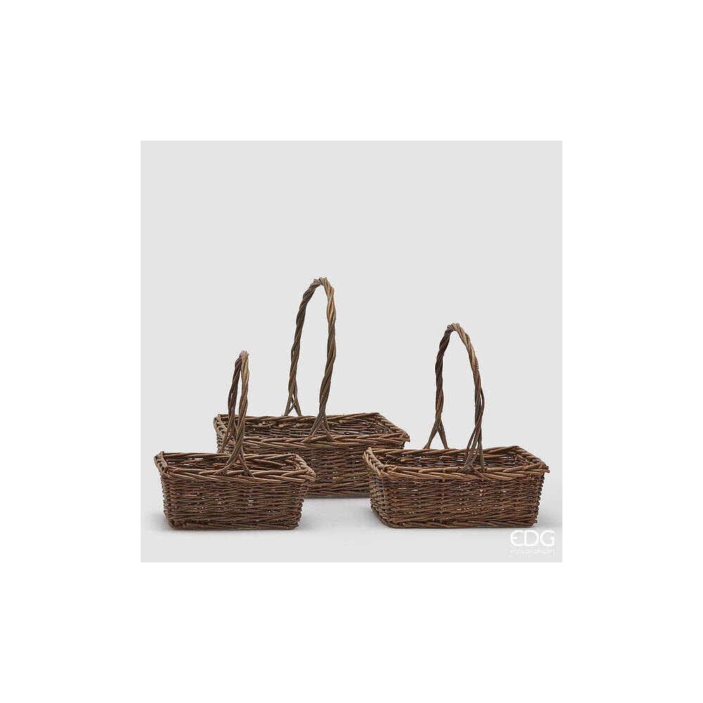 EDG - Rectangular Willow Basket With Handle H.43 L.38 L.28 Medium