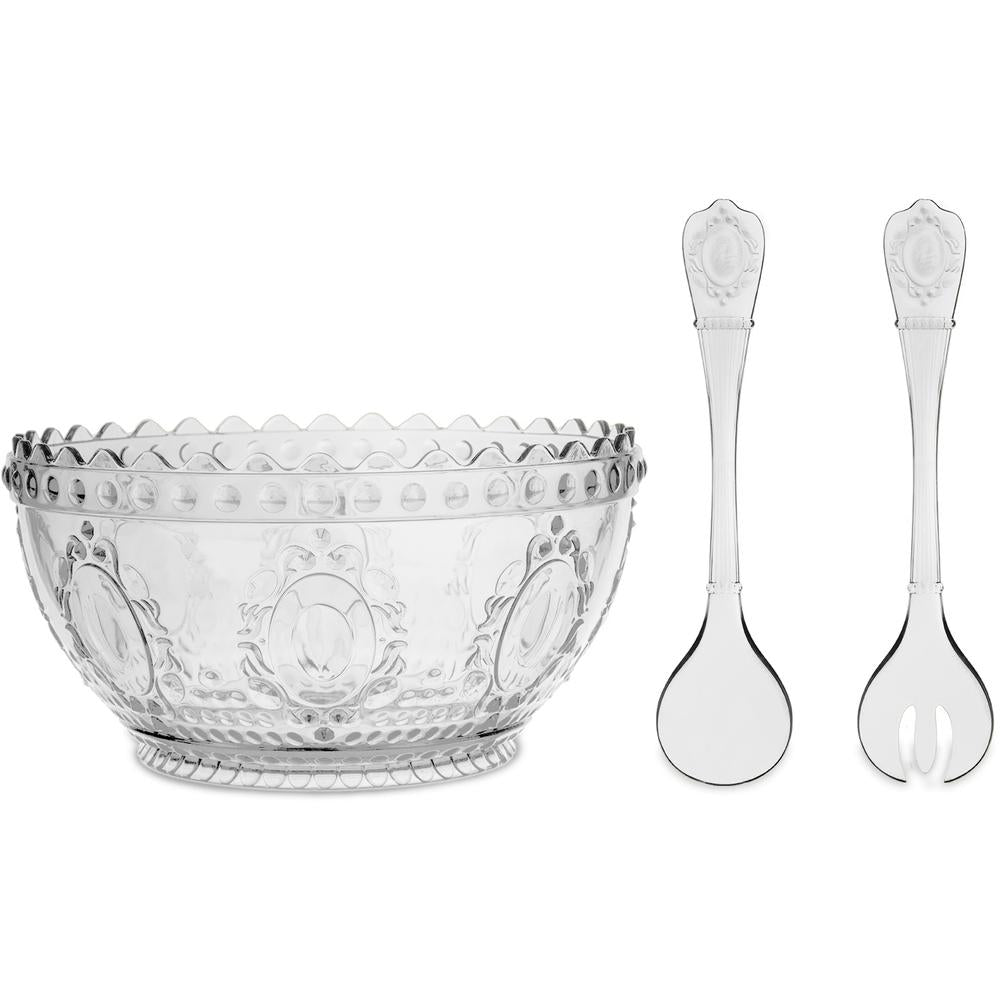 BACI MILANO - Transparent Salad Bowl &amp; Cutlery Set