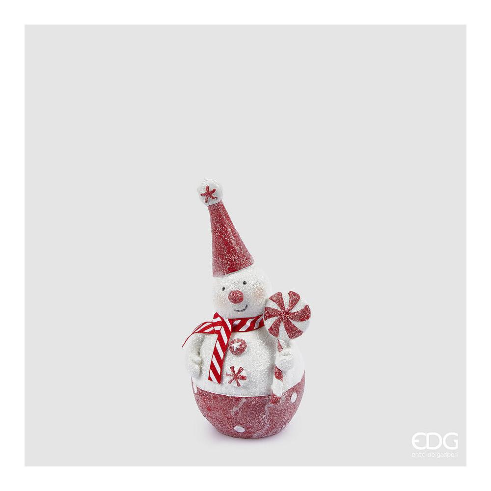 EDG - Decoración Muñeco de nieve Alt. 17,5 Blanco Rojo en poliresina