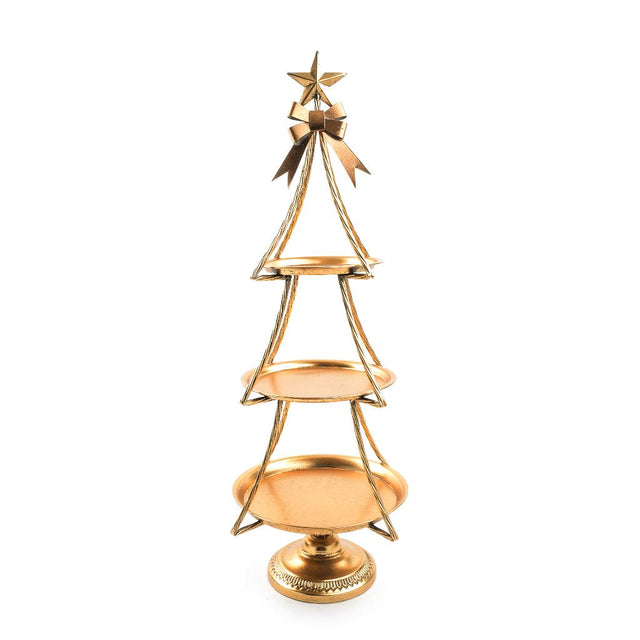 DO-HOME - Alzata Albero 3 Ripiani Oro In Metallo 36X36Xh.85 Cm