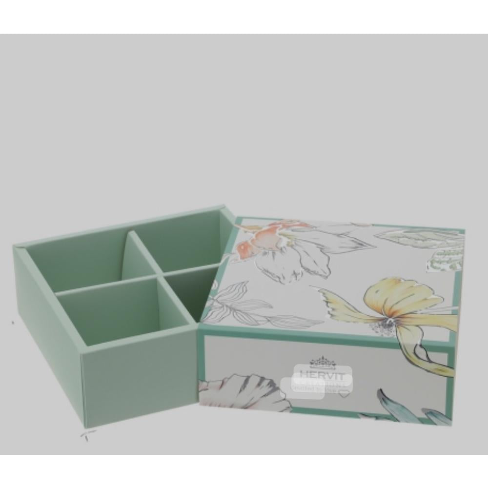 HERVIT - Blooms Green Cardboard Box 14.5X14.5Xh5Cm