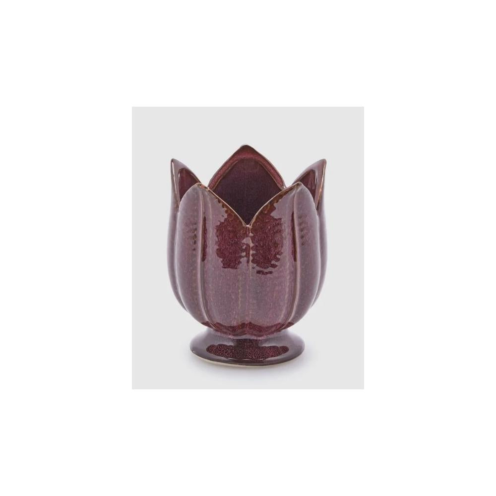 EDG - Tulip Vase 13X11 Cm Bordeaux Ceramic
