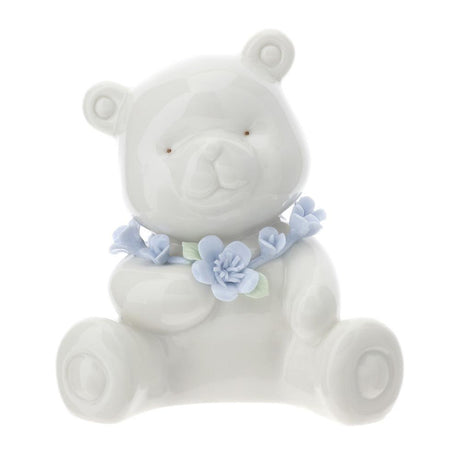 HERVIT - White Porcelain Teddy Bear 11cm With Collar