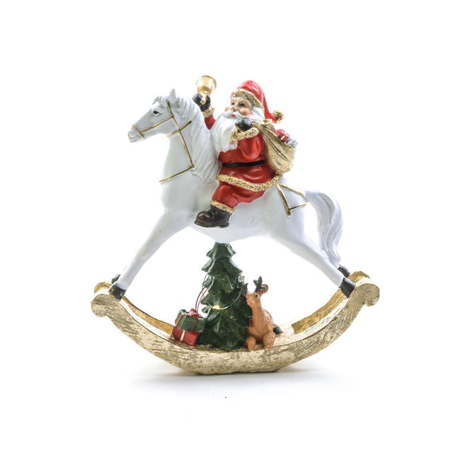 DO-HOME - Babbo Su Cavallo A Dondolo In Poliresina Con Luci A Batteria 2Xlr44 24. 5X8Xh.24.5 Cm In Scatola Regalo