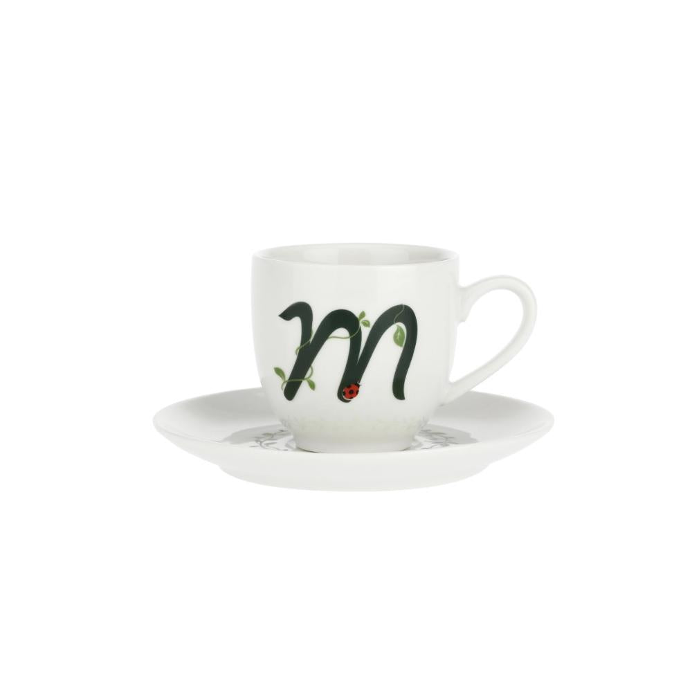 WHITE PORCELAIN - Only Your Coffee Cup With Saucer 90 Cc Letter M