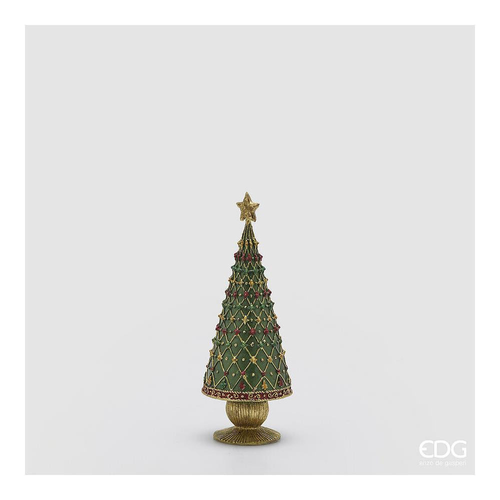 EDG - Green Gold Cone Decoglitter Decoration in Polyresin H23 D8.5