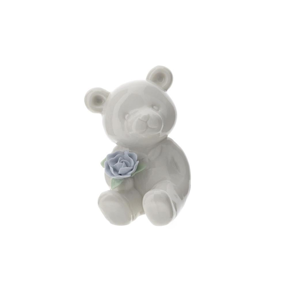 HERVIT - Sitting White Porcelain Bear 8.5 Cm W/Flowers