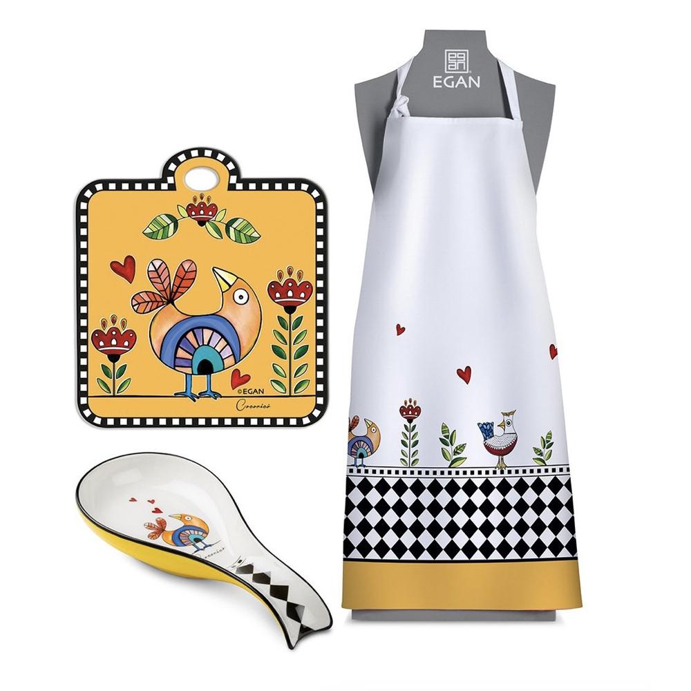 EGAN - Cocorico' Apron+Trivet+Spoon Rest Set