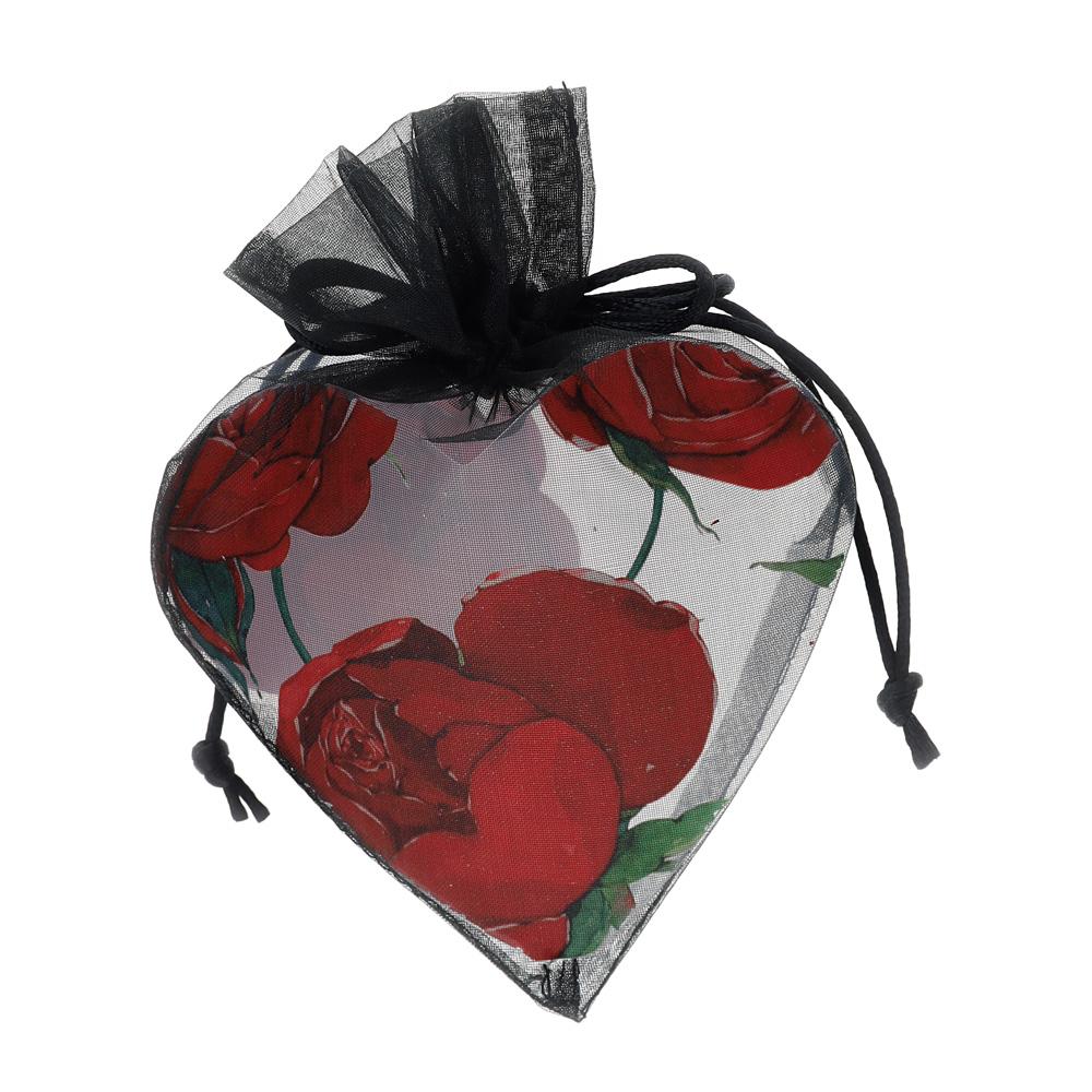 HERVIT - Sacchetto Cuore Organza Nero 12X17Cm