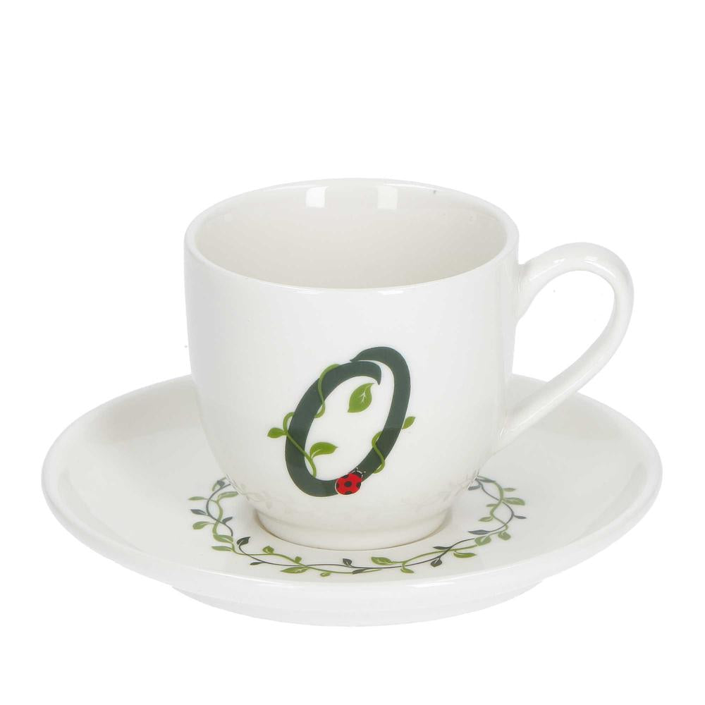 WHITE PORCELAIN - Only Your Coffee Cup With Saucer 90 Cc Letter O