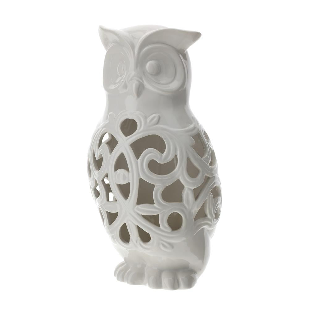 HERVIT - White Perforated Porcelain Owl 16X29 Cm