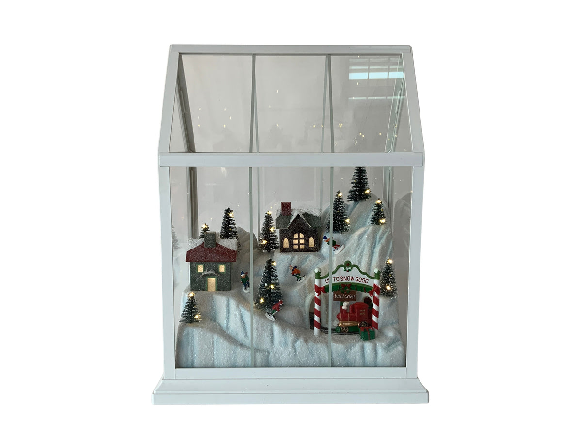 DO-HOME - Vetrina Paesaggio Natalzio Con Movimento E Luci In Plastica A Batteria 3Xaa 25.5X15Xh.33 Cm In Confezione Regalo