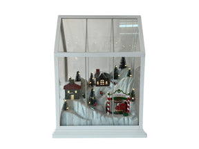 DO-HOME - Vetrina Paesaggio Natalzio Con Movimento E Luci In Plastica A Batteria 3Xaa 25.5X15Xh.33 Cm In Confezione Regalo