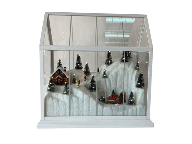 DO-HOME - Vetrina Paesaggio Natalzio Con Movimento E Luci In Plastica A Batteria 3Xaa 33X15Xh.33 Cm In Confezione Regalo