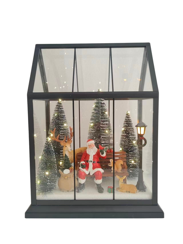 DO-HOME - Vetrina Paesaggio Natalzio Con Luci In Plastica A Batteria 3Xaa 25.5X15Xh.33 Cm In Confezione Regalo