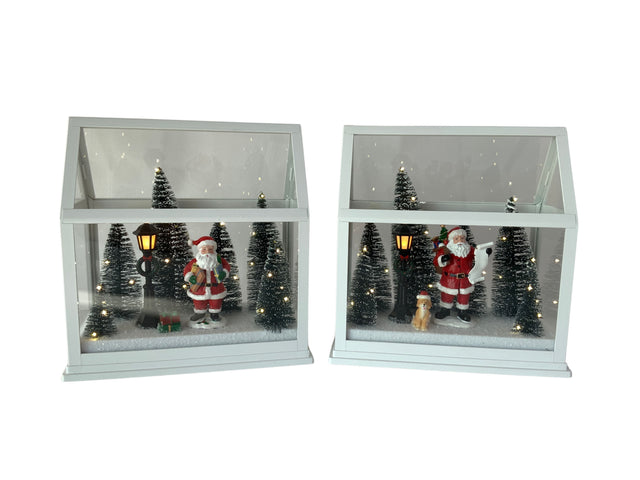 DO-HOME - Vetrina Paesaggio Natalizio Con Luci In Plastica A Batteria 3Xaa 21X11.5Xh.22 Cm In Confezione Regalo