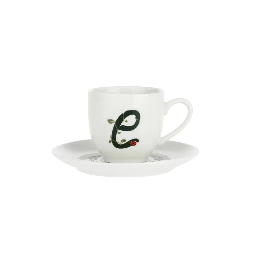 WHITE PORCELAIN - Only Your Coffee Cup With Saucer 90 Cc Letter E