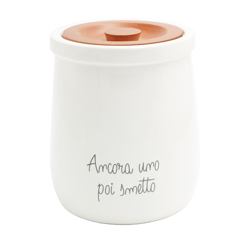 PORCELANA BLANCA - Tarro para galletas Gli Onesti de gres y madera de roble 245L