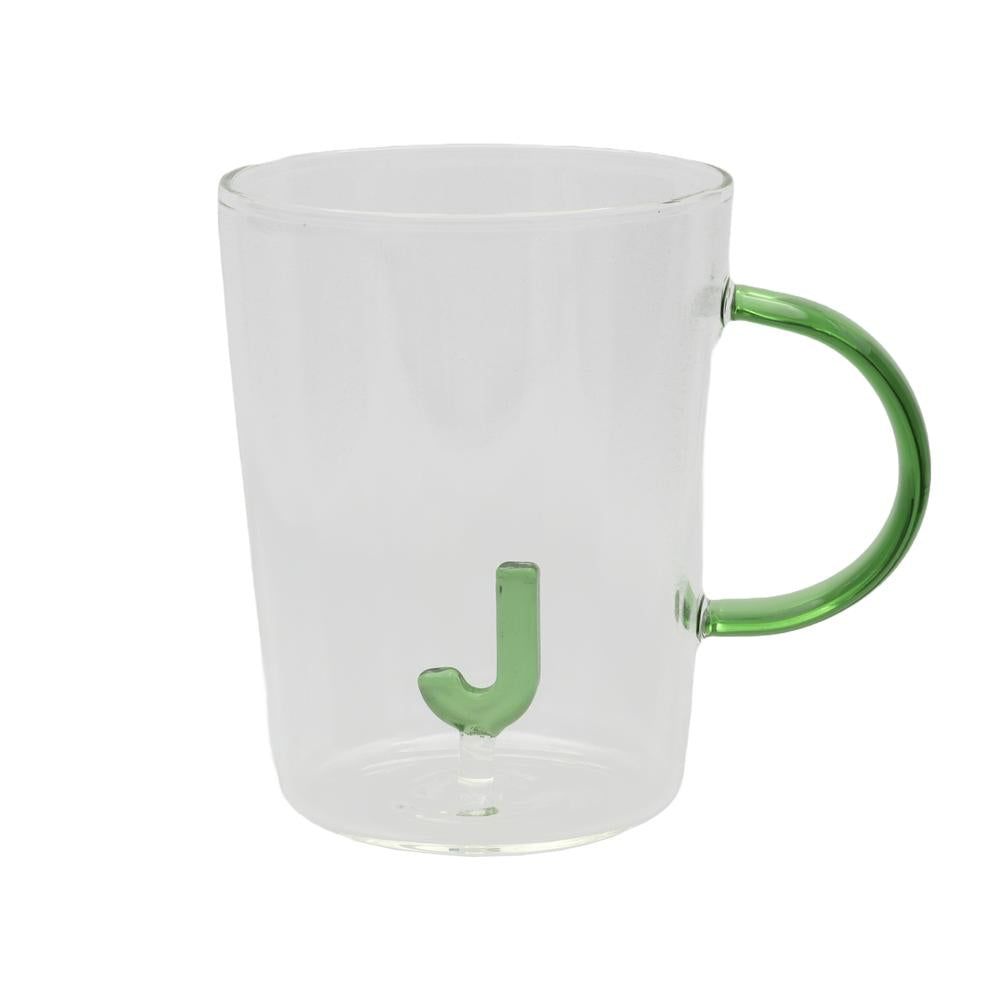 PORCELLANA BIANCA - Allalettera Mug In Vetro Borosilicato Lettera "J " 440 Cc