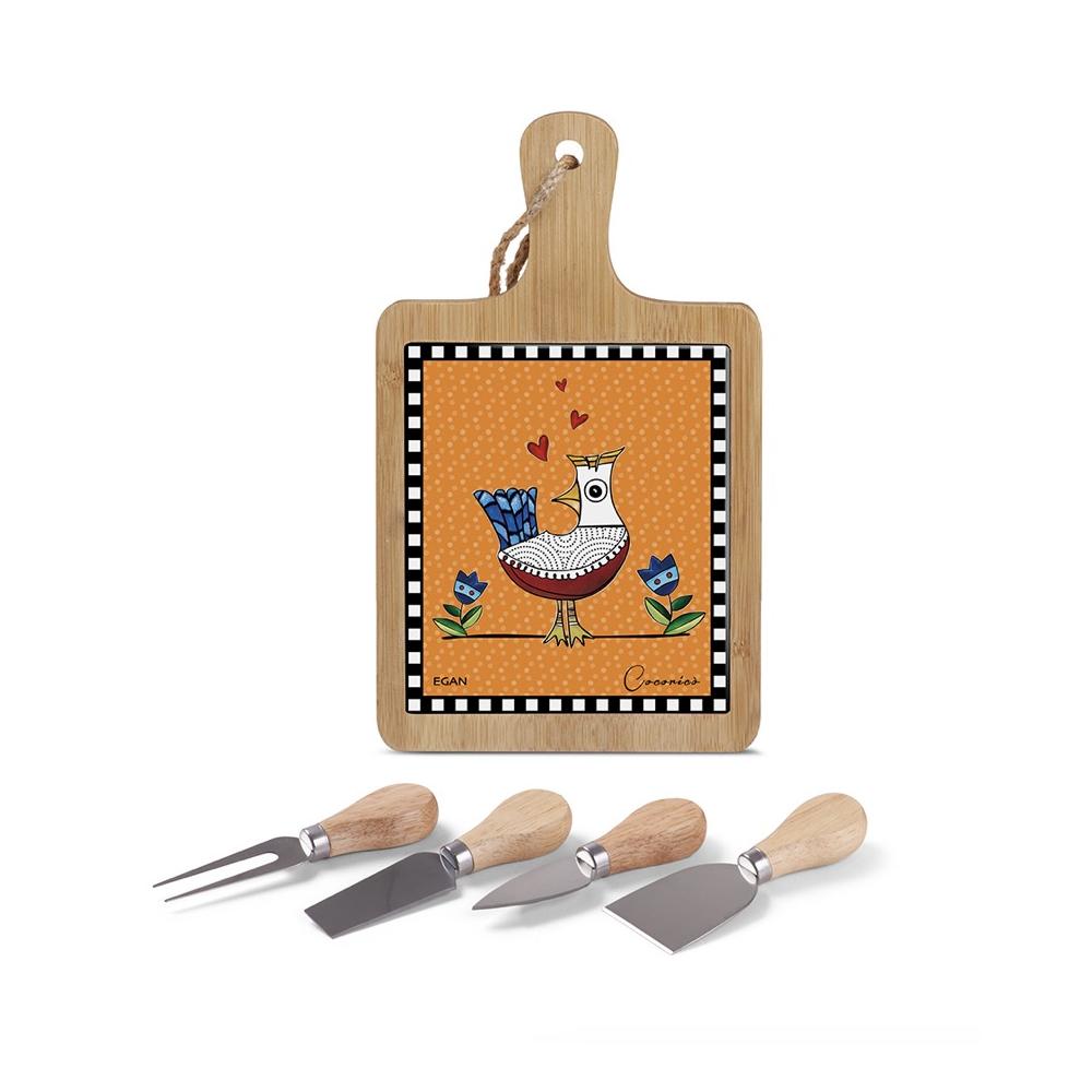 EGAN - Cocorico' Cheese Chopping Board and Knives Set