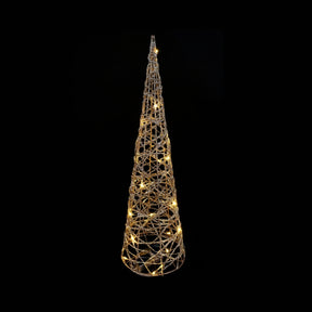 DO-HOME - Albero Cono Filo Oro In Metallo E Plastica 20 Luci A Batteria 2Xaa D.12Xh.40 Cm