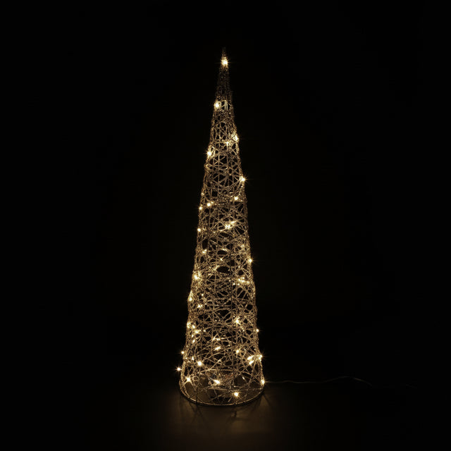DO-HOME - Albero Cono Filo Oro In Metallo E Plastica 30 Luci A Batteria 3Xaa D.16.5Xh.60 Cm