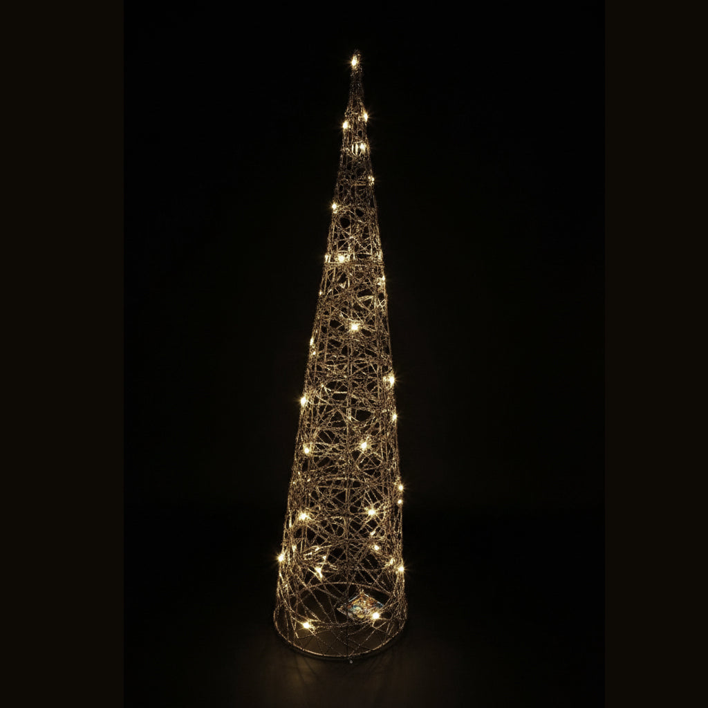 DO-HOME - Albero Cono Filo Oro In Metallo E Plastica 40 Luci A Batteria 3Xaa D.20Xh.80 Cm